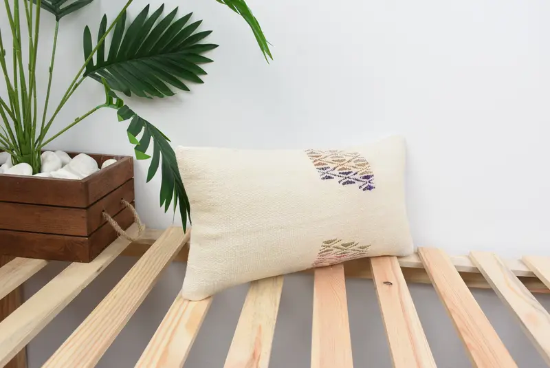 Turkish Kilim Pillow, Kilim Pillow Cover, Pillow, 8x16 White Pillow Sham, Ethnical Kilim Rug Pillow, Outdoor Bolster Cushion - 4