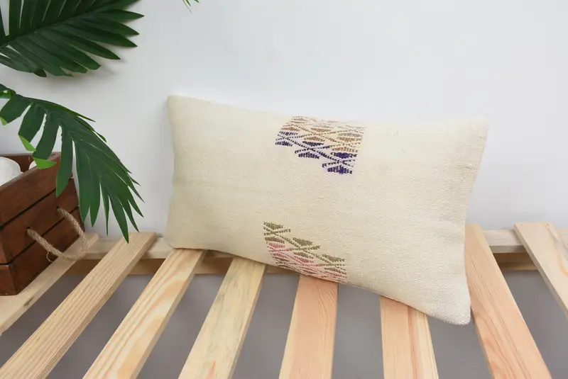 Turkish Kilim Pillow, Kilim Pillow Cover, Pillow, 8x16 White Pillow Sham, Ethnical Kilim Rug Pillow, Outdoor Bolster Cushion - 5