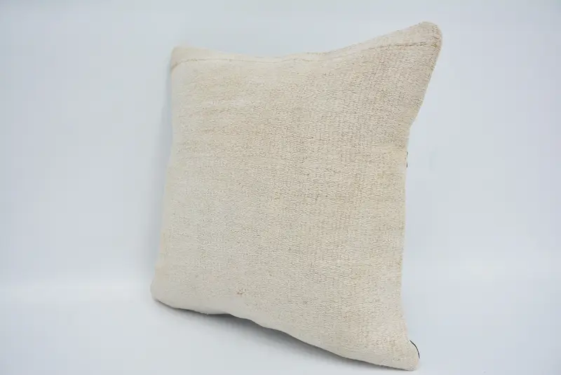 Vintage Kilim Pillow, Turkish Kilim Pillow, Crochet Pattern Pillow Case, Decorative Cushion, Boho Pillow, Pillow, 16x16 Beige Cushion - 4