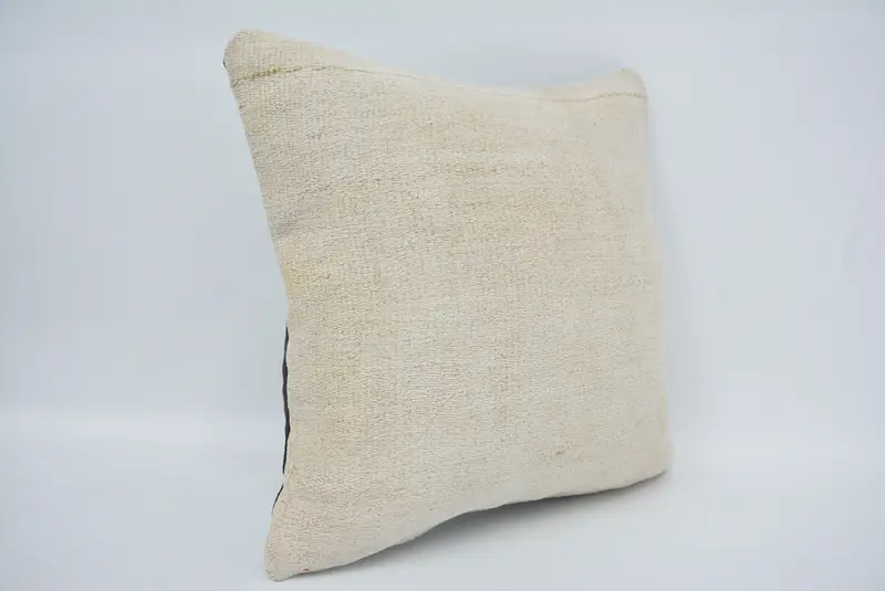 Vintage Kilim Pillow, Turkish Kilim Pillow, Crochet Pattern Pillow Case, Decorative Cushion, Boho Pillow, Pillow, 16x16 Beige Cushion - 3