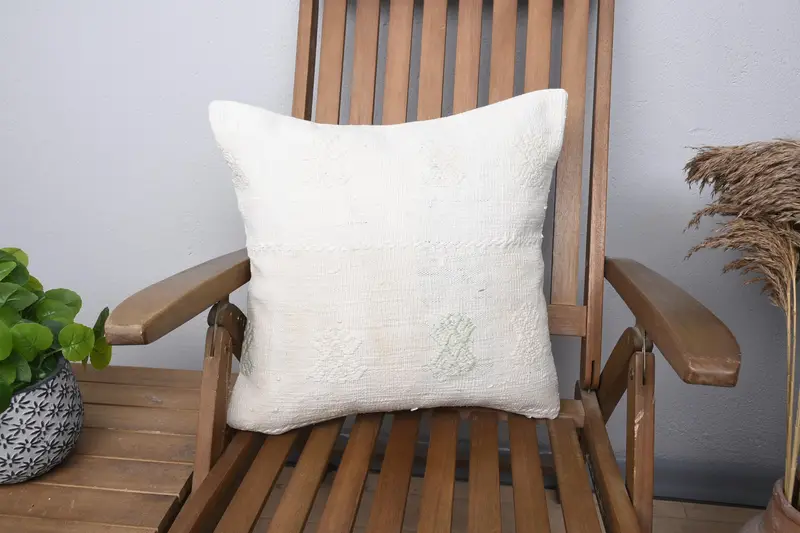 Cushion Cover, 18x18 Beige Cushion Case, Christmas Pillow Cover, Kilim Pillow, Gift Pillow, Antique Pillows, Decorative Throw Cushion Case - 1
