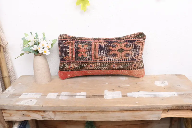 Patio Pillow Cover, Throw Kilim Pillow, Cushion, Home Decor Pillow, Seat Cushion Cover, Pillow for Sofa, Seat Cushion Case, 8x16 Orange Pillow Case - 1