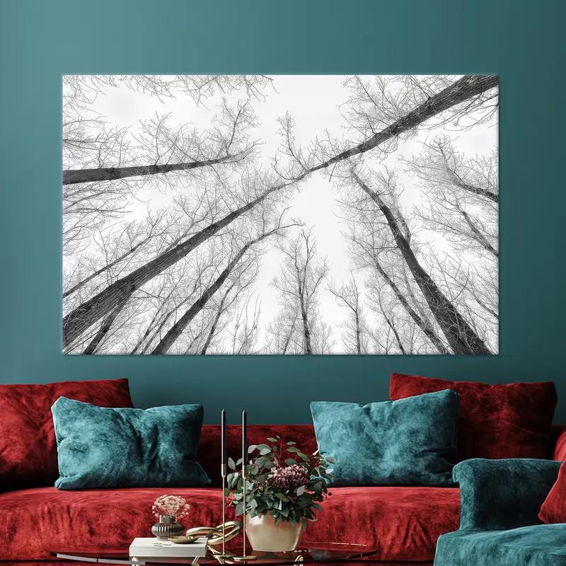 オフィス用のモダンな白黒の木の風景プリントキャンバス
