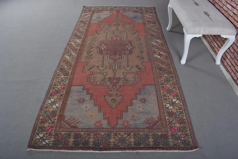 レッド&パープルチェックラグ、0.4x9.3フィートのシックな装飾