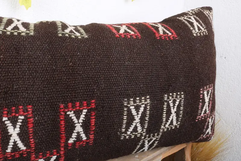 Cushion Case, Luxury Cushion, Pillow for Sofa, Ethnical Kilim Rug Pillow, Art Deco Pillow Cover, 16x36 Brown Pillow Sham, Kilim Cushion Sham - 5