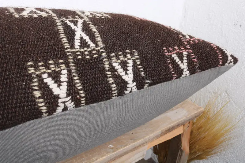 Cushion Case, Luxury Cushion, Pillow for Sofa, Ethnical Kilim Rug Pillow, Art Deco Pillow Cover, 16x36 Brown Pillow Sham, Kilim Cushion Sham - 6