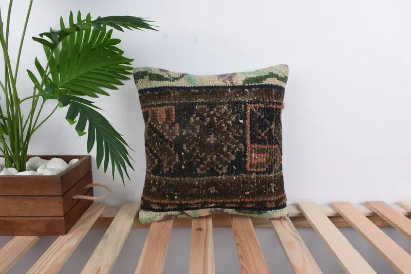 Antique Pillows, Turkish Kilim Pillow, Boho Pillow, Customized Pillow Cover, Accent Throw Cushion Case, 14x14 Brown Cushion Case, Pillow - 1