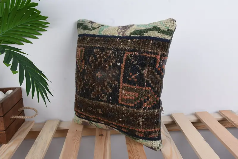 Antique Pillows, Turkish Kilim Pillow, Boho Pillow, Customized Pillow Cover, Accent Throw Cushion Case, 14x14 Brown Cushion Case, Pillow - 5