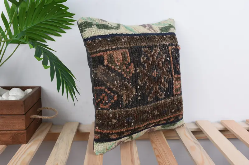 Antique Pillows, Turkish Kilim Pillow, Boho Pillow, Customized Pillow Cover, Accent Throw Cushion Case, 14x14 Brown Cushion Case, Pillow - 4
