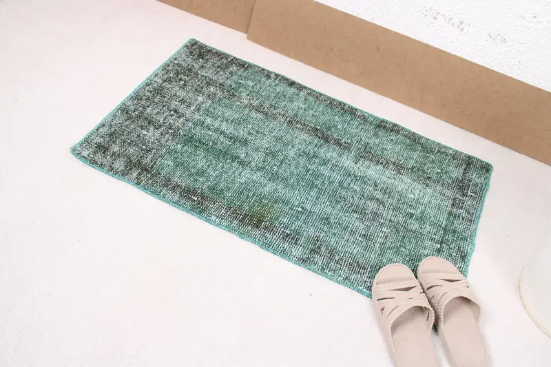 Türk 1.7x2.9 ft Halı, Oushak Vintage Halı, Yeşil Yün Halı - 1