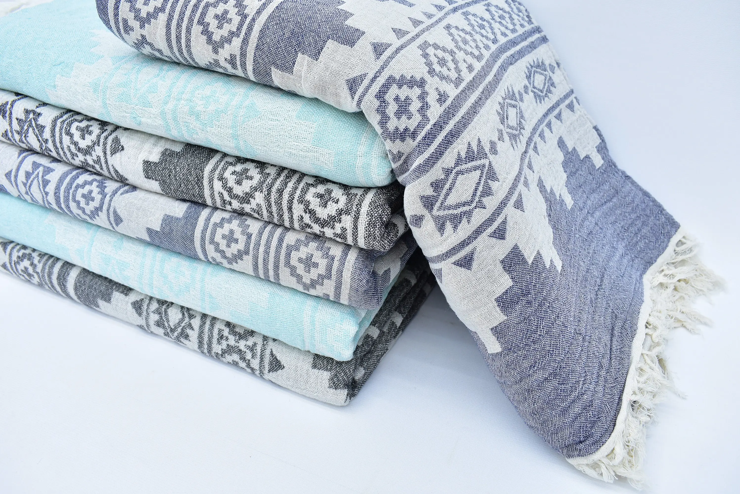 Personalized Navy Kilim Blanket Check Pattern, 85x56 Inches - 1
