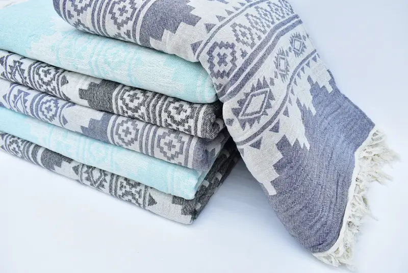 Personalized Navy Kilim Blanket Check Pattern, 85x56 Inches