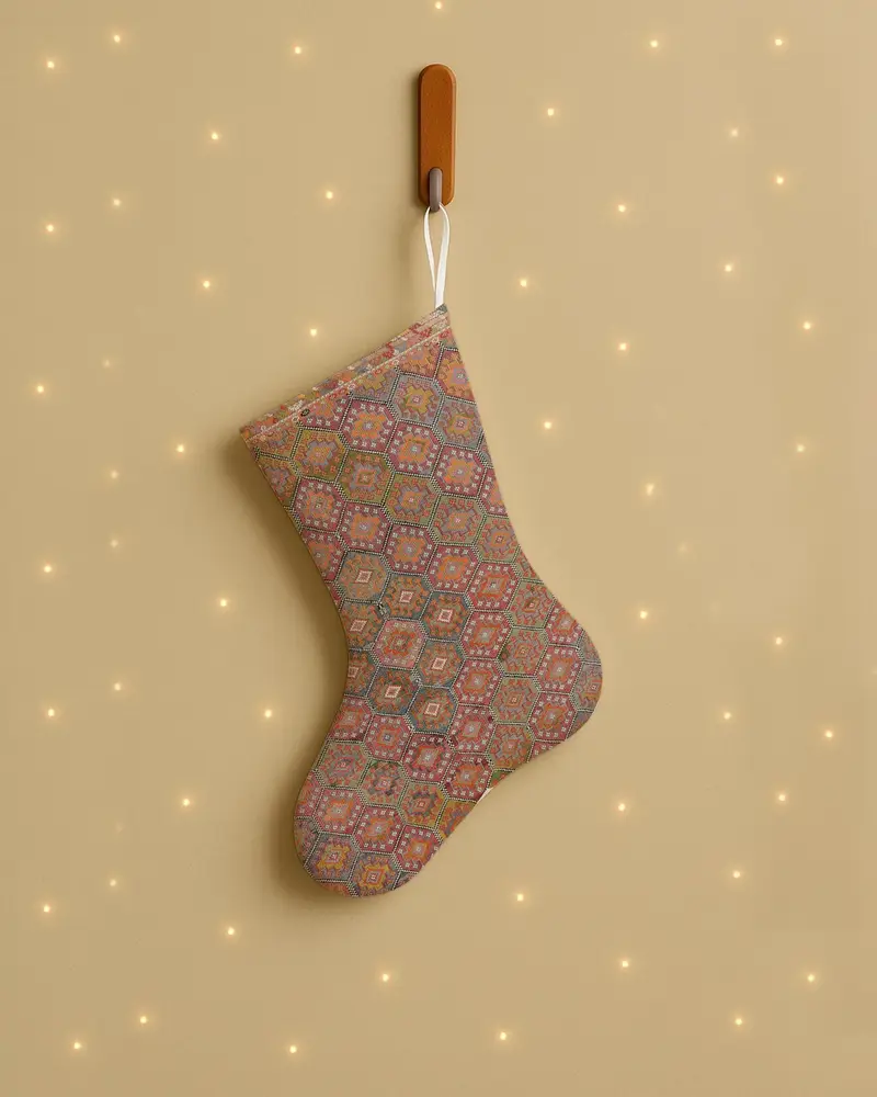 Kahverengi ve Bej Noel Süsleri Çorabı, 20 İnç Geniş Tatil Dekoru