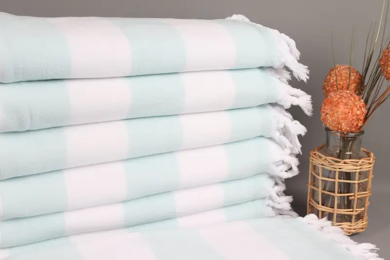 Organic Cotton Mint Striped Terry Peshtemal Beach Towel, 36x63 Inches