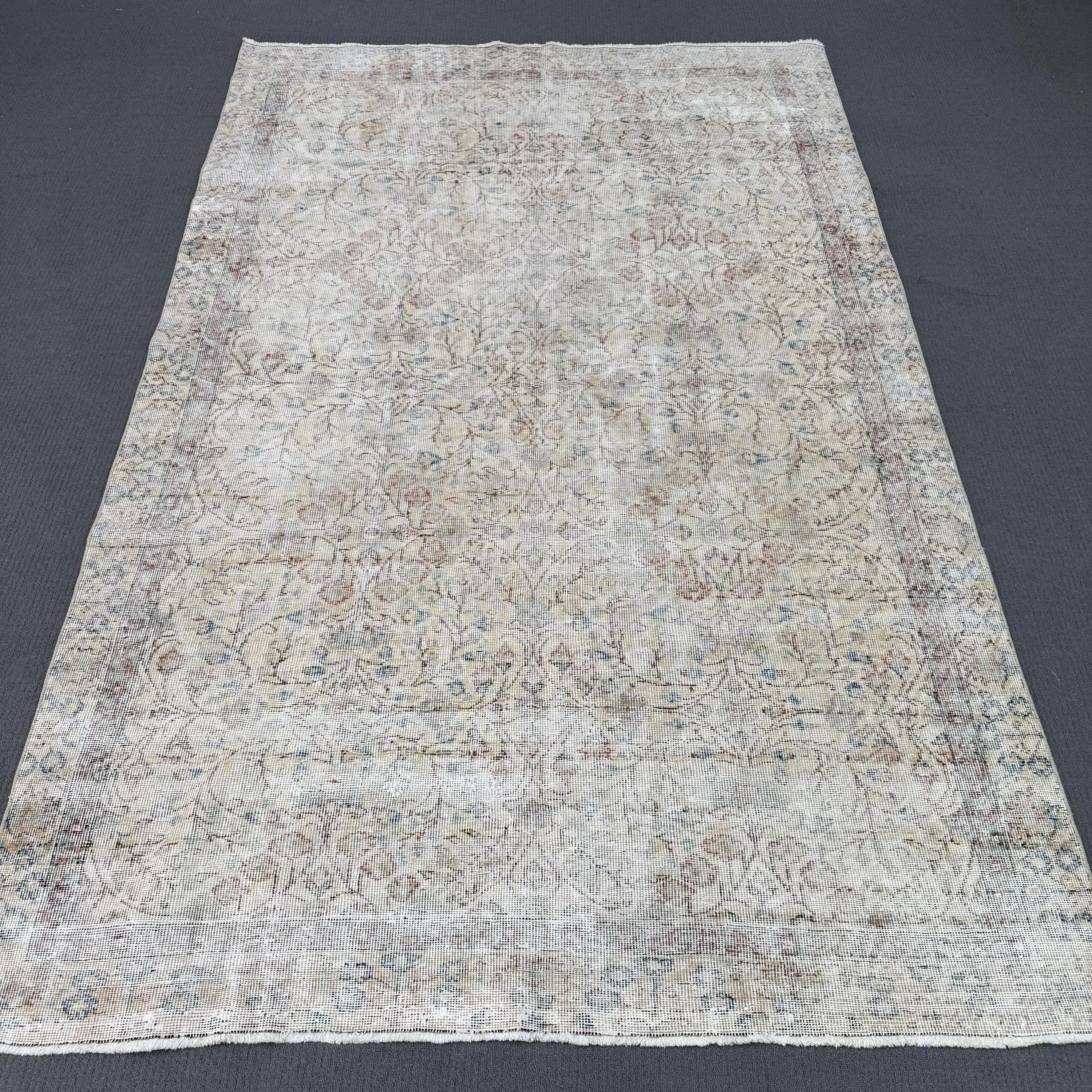 Alfombra turca, alfombra vintage grande de 5,8x9,2 pies, alfombra de lana patchwork gris - 1