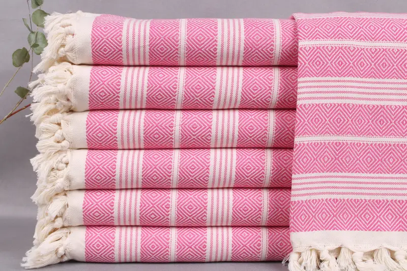 Turkish Towels Beach Monogrammed Pink Diamond, 38x69 Inches