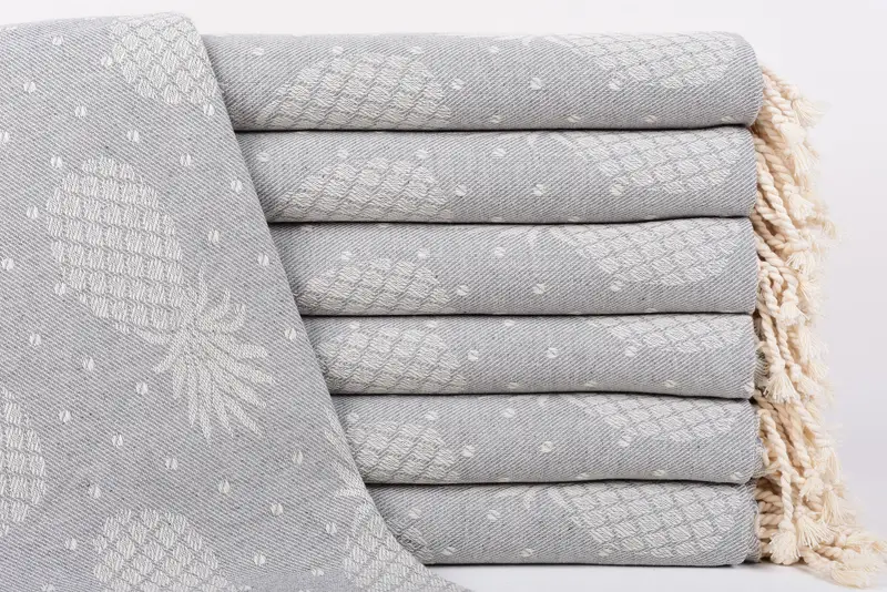 Turkish Towel Monogram Gray Pineapple Design Bath Towel, 79x40 Inches