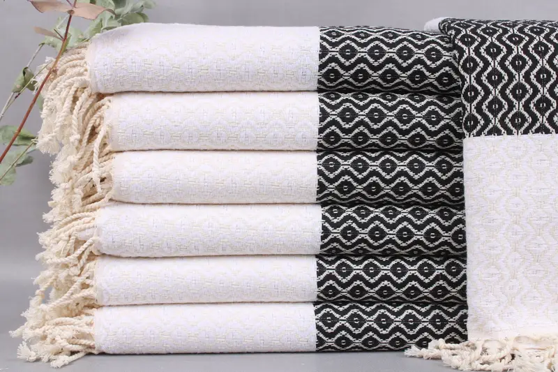 Personalized Turkish Organic Cotton Towel, 40x67 Inches, White-Black