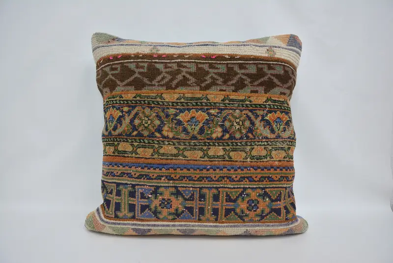 Blaues und braunes Ombré-Wurfkissen, Vintage-Kissen aus Hanf und Wolle