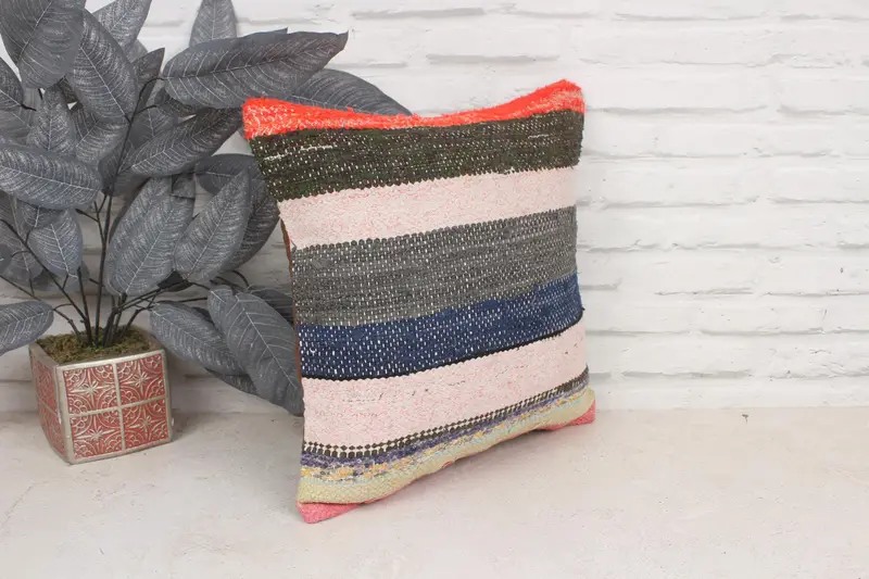 Natural Cushion Cover, Kilim Pillow Cover, Cushion Cover, Ethnical Kilim Rug Pillow, Aesthetic Pillow, 16x16 Blue Pillow Sham, Vintage Kilim Pillow - 3