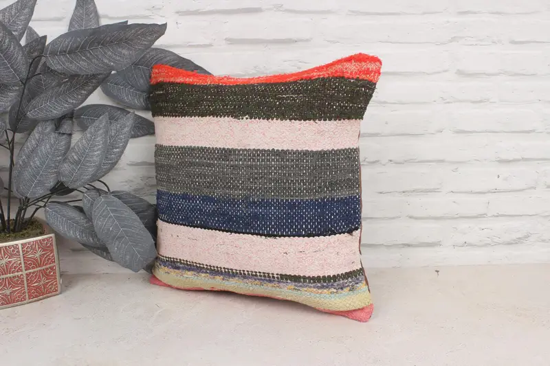 Natural Cushion Cover, Kilim Pillow Cover, Cushion Cover, Ethnical Kilim Rug Pillow, Aesthetic Pillow, 16x16 Blue Pillow Sham, Vintage Kilim Pillow - 4