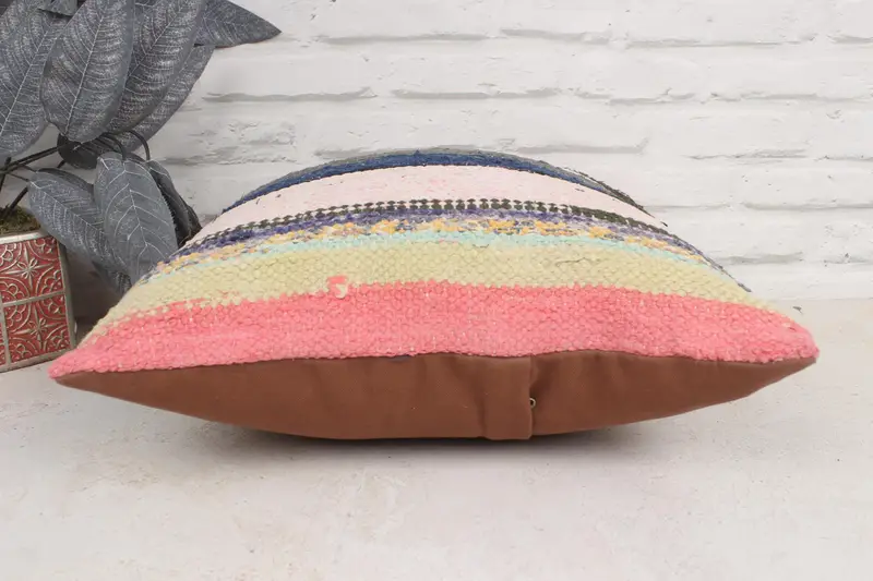 Natural Cushion Cover, Kilim Pillow Cover, Cushion Cover, Ethnical Kilim Rug Pillow, Aesthetic Pillow, 16x16 Blue Pillow Sham, Vintage Kilim Pillow - 5