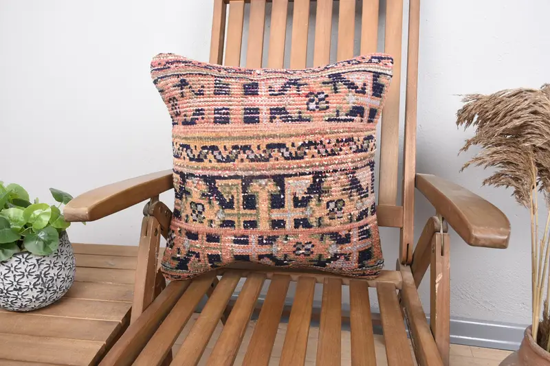 Kilim Cushion Sham, Antique Pillows, Pillow, Kilim Rug Cushion, Garden Cushion Case, Turkish Pillow, 18x18 Blue Pillow Sham, Handwoven Pillow Sham - 1