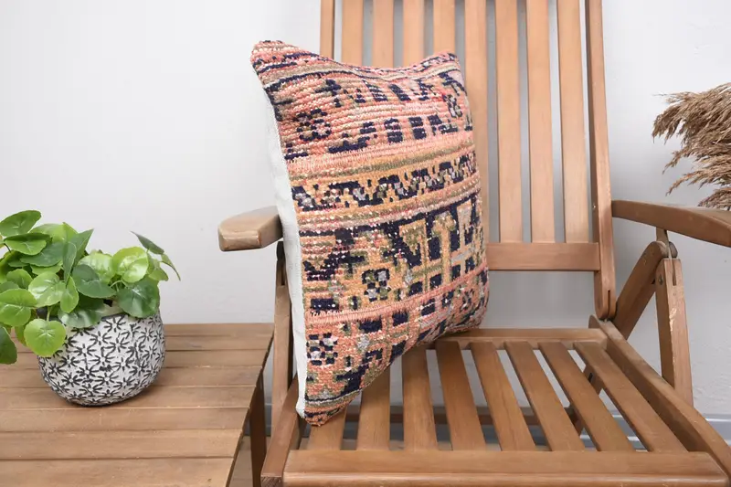 Kilim Cushion Sham, Antique Pillows, Pillow, Kilim Rug Cushion, Garden Cushion Case, Turkish Pillow, 18x18 Blue Pillow Sham, Handwoven Pillow Sham - 2