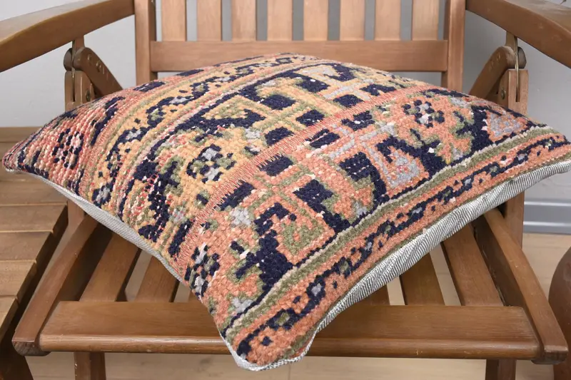 Kilim Cushion Sham, Antique Pillows, Pillow, Kilim Rug Cushion, Garden Cushion Case, Turkish Pillow, 18x18 Blue Pillow Sham, Handwoven Pillow Sham - 4