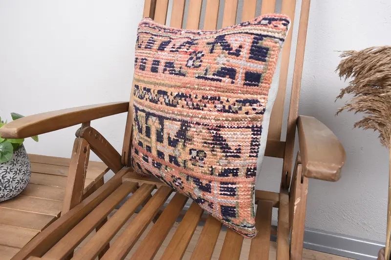 Kilim Cushion Sham, Antique Pillows, Pillow, Kilim Rug Cushion, Garden Cushion Case, Turkish Pillow, 18x18 Blue Pillow Sham, Handwoven Pillow Sham - 3