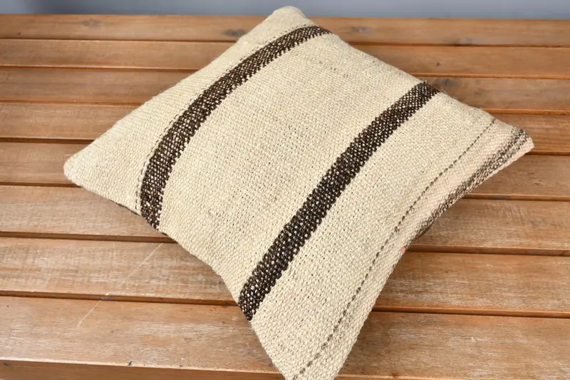 12x12 Beige Pillow Cover, Pillow Sham, Vintage Kilim Throw Pillow, Vintage Pillow, Throw Kilim Pillow, Neutral Pillow Sham, Ottoman Cushion Cover - 2