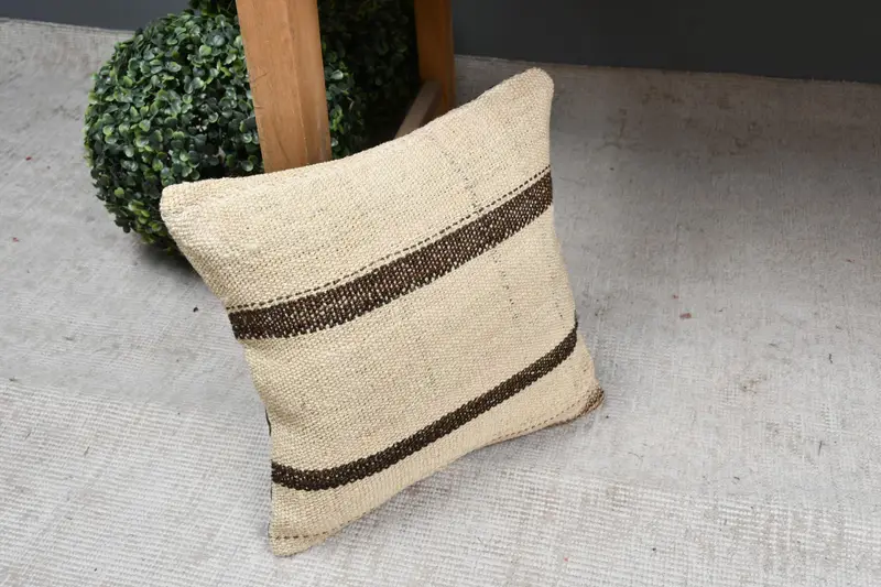 12x12 Beige Pillow Cover, Pillow Sham, Vintage Kilim Throw Pillow, Vintage Pillow, Throw Kilim Pillow, Neutral Pillow Sham, Ottoman Cushion Cover - 7