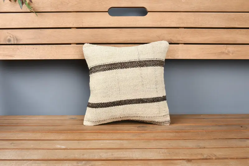 12x12 Beige Pillow Cover, Pillow Sham, Vintage Kilim Throw Pillow, Vintage Pillow, Throw Kilim Pillow, Neutral Pillow Sham, Ottoman Cushion Cover - 6