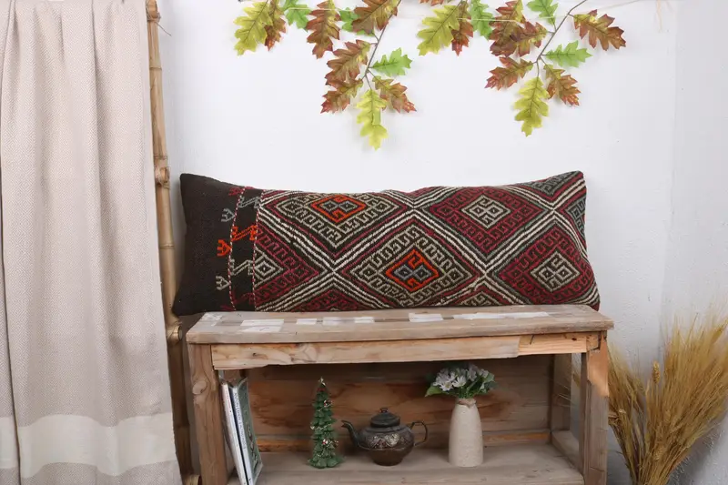 Decorative Throw Cushion Cover, Home Decor Pillow, Ethnical Kilim Rug Pillow, Vintage Pillow, Anatolian Pillow Sham, 12x36 Red Pillow, Pillow Sham - 1