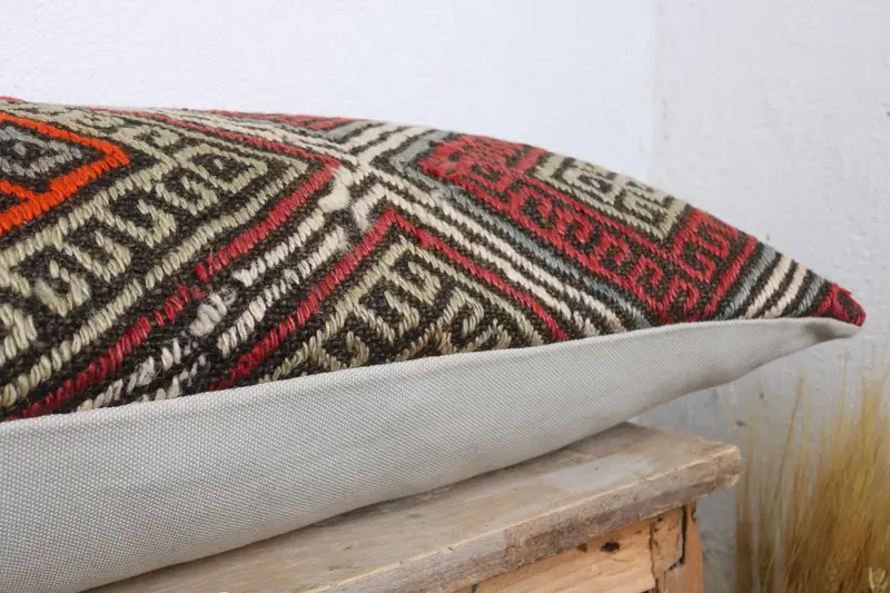 Decorative Throw Cushion Cover, Home Decor Pillow, Ethnical Kilim Rug Pillow, Vintage Pillow, Anatolian Pillow Sham, 12x36 Red Pillow, Pillow Sham - 6