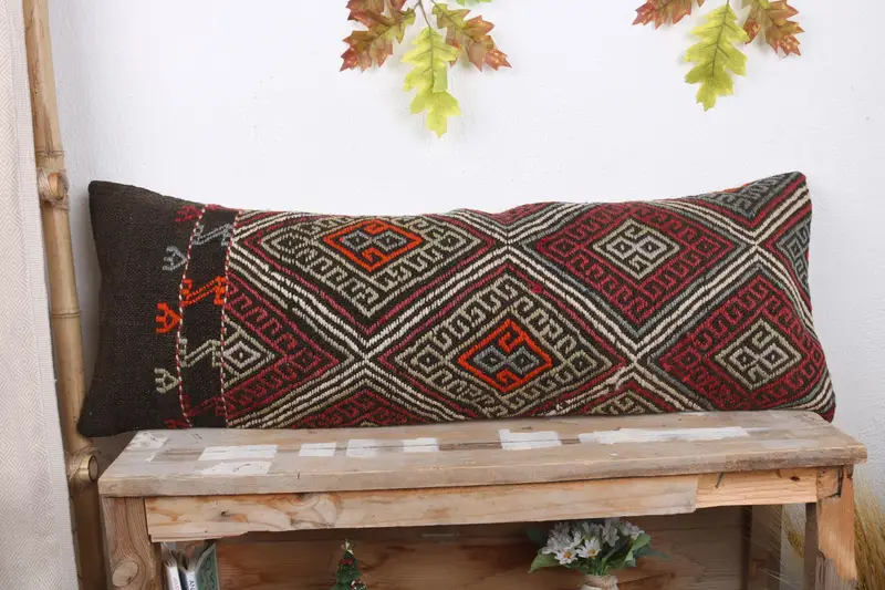 Decorative Throw Cushion Cover, Home Decor Pillow, Ethnical Kilim Rug Pillow, Vintage Pillow, Anatolian Pillow Sham, 12x36 Red Pillow, Pillow Sham - 2