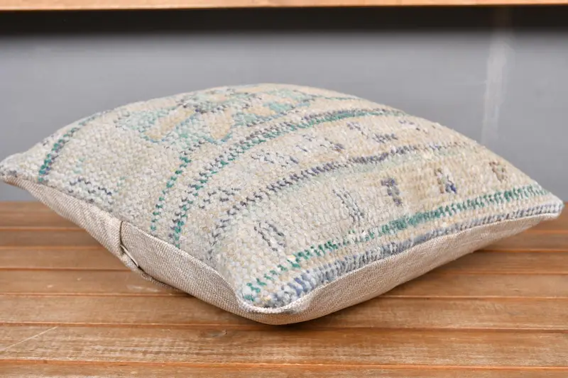 Boho Pillow, Lounge Throw Pillow Sham, Vintage Kilim Throw Pillow, 14x14 Beige Cushion Case, Kilim Pillow, Pillow Sham - 4