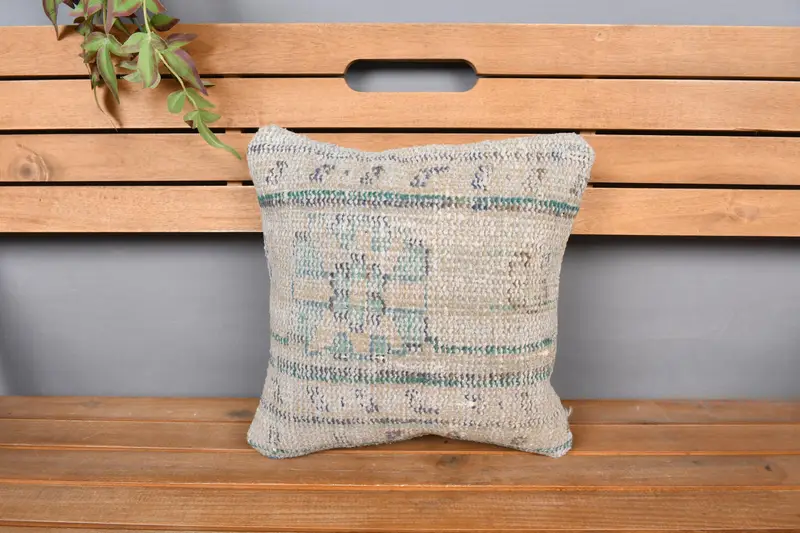 Boho Pillow, Lounge Throw Pillow Sham, Vintage Kilim Throw Pillow, 14x14 Beige Cushion Case, Kilim Pillow, Pillow Sham - 6