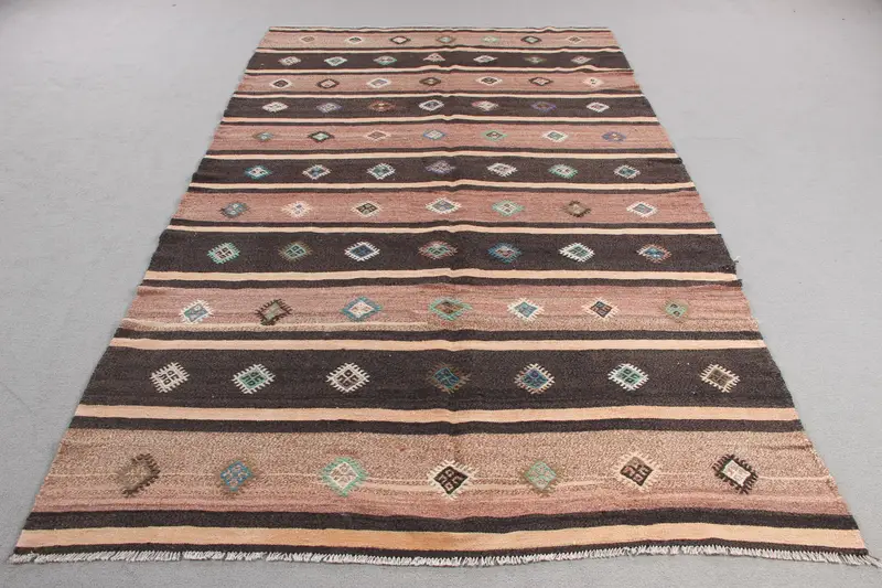 エレガントなブラック&パープルラグ、5.6x9.2フィートフローラル&ペイズリー