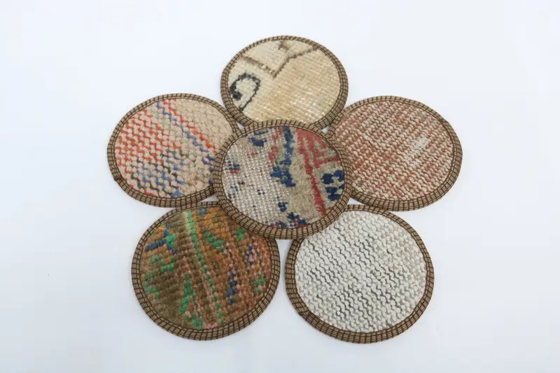 Bohemian Round Coaster, Orange and Beige Table Coaster