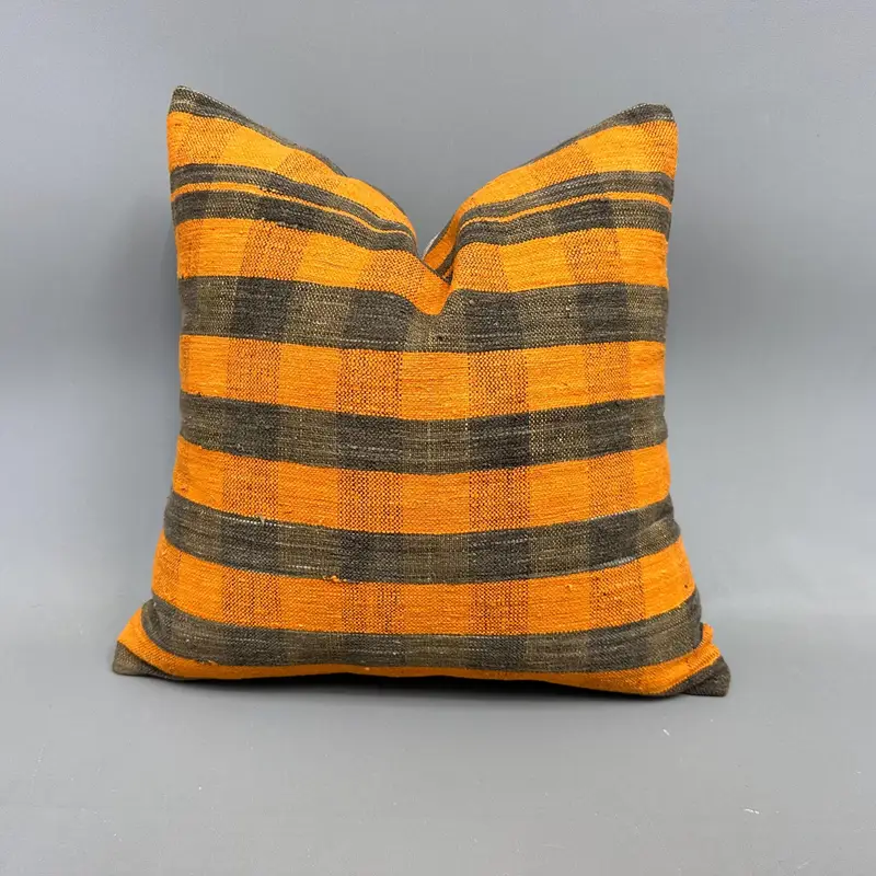 Pillow, Pillow for Sofa, Pattern Throw Cushion, 18x18 Orange Cushion Cover, Turkish Kilim Pillow, Home Decor Pillow, Handmade Throw Cushion Cover - 1