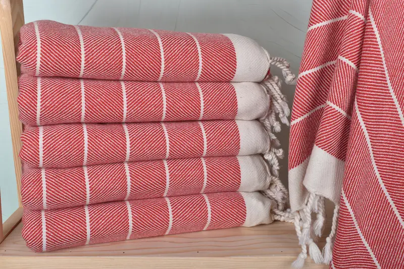 Custom Beach Towel Monogram Red Herringbone, 40x71 Inches