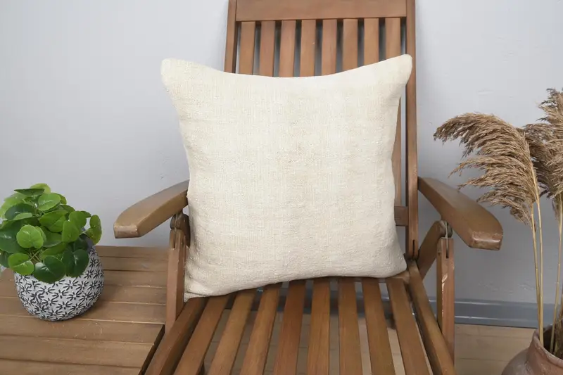 Housewarming Gift Turkish Cushion Case, 20x20 inch Moroccan Beige Pillow - 1