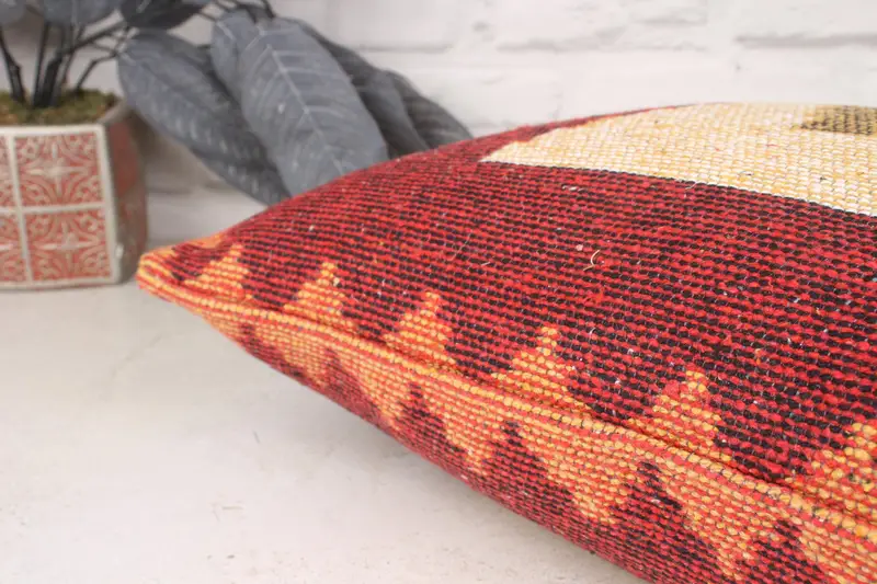 Throw Kilim Pillow, Custom Cushion Case, Cushion Case, Turkish Pillow, Ethnical Kilim Rug Pillow, Retro Cushion, 12x20 Red Pillow Case - 7