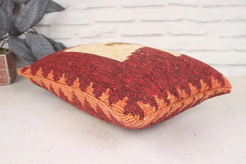 Throw Kilim Pillow, Custom Cushion Case, Cushion Case, Turkish Pillow, Ethnical Kilim Rug Pillow, Retro Cushion, 12x20 Red Pillow Case - 6