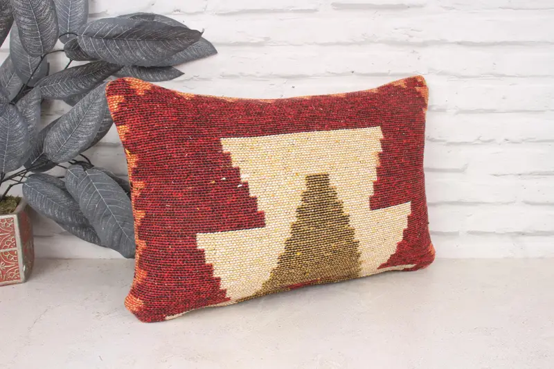 Throw Kilim Pillow, Custom Cushion Case, Cushion Case, Turkish Pillow, Ethnical Kilim Rug Pillow, Retro Cushion, 12x20 Red Pillow Case - 3