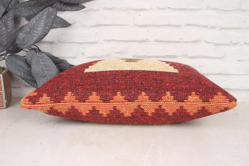 Throw Kilim Pillow, Custom Cushion Case, Cushion Case, Turkish Pillow, Ethnical Kilim Rug Pillow, Retro Cushion, 12x20 Red Pillow Case - 5