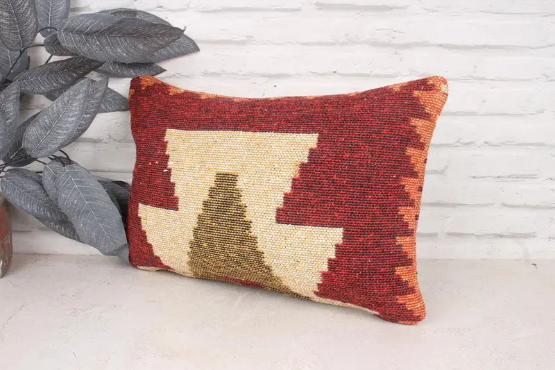 Throw Kilim Pillow, Custom Cushion Case, Cushion Case, Turkish Pillow, Ethnical Kilim Rug Pillow, Retro Cushion, 12x20 Red Pillow Case - 4