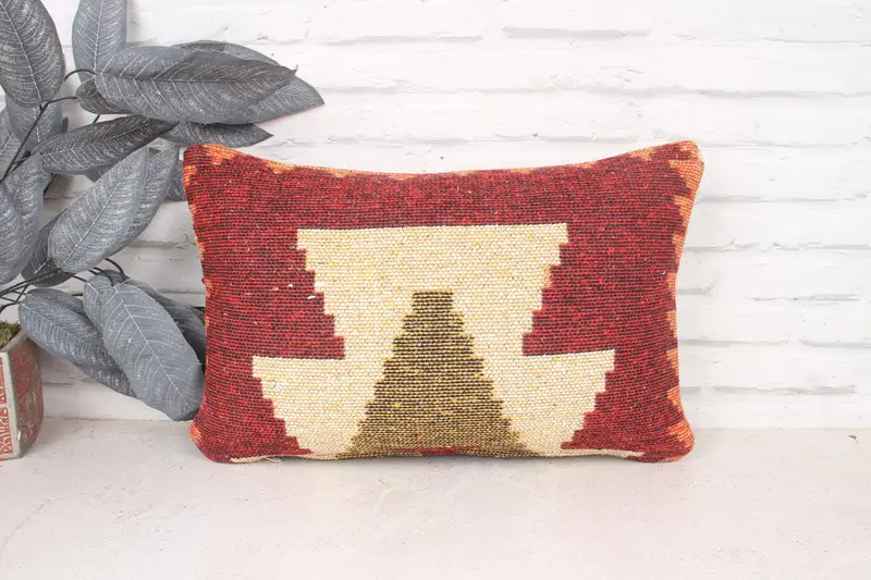 Throw Kilim Pillow, Custom Cushion Case, Cushion Case, Turkish Pillow, Ethnical Kilim Rug Pillow, Retro Cushion, 12x20 Red Pillow Case - 1
