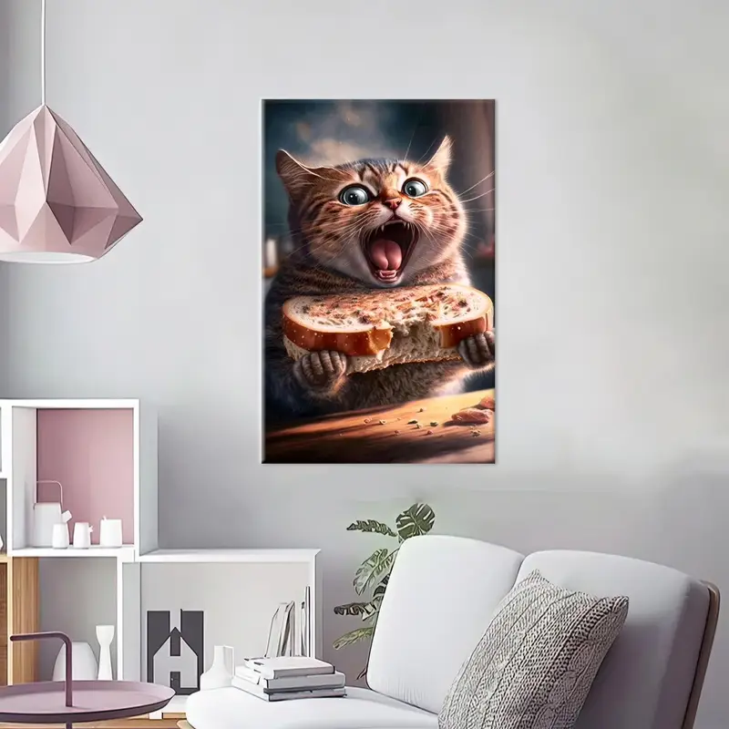 Mutfak tuval sanatı, sevimli kedi sanat eseri, modern tuval sanatı, soyut duvar sanatı, duvar asma sanatı, kedi sevgilisi hediyesi, modern tuval dekoru - 3